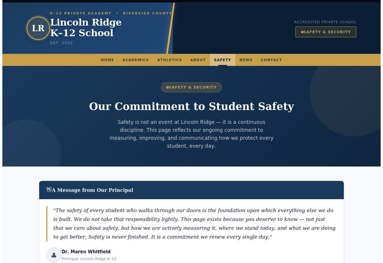 Example K-12 school safety page built by Sterling